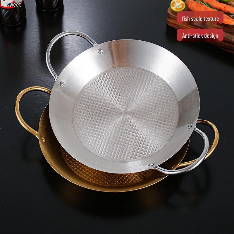 Stainless Steel Double Ear Flat Bottom Plate for Seafood, Spicy Crayfish, Pasta, and Fried Chicken.
