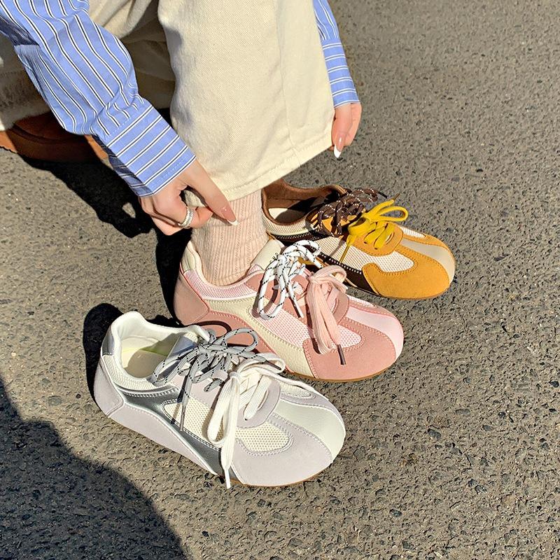 Niche Retro Yellow Women's Spring New Flat Bottom Inner Heightening Board Shoes Sports