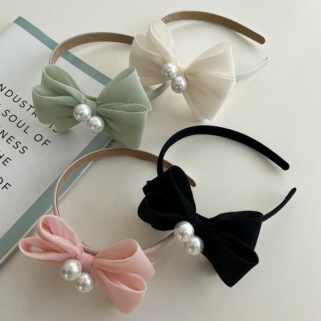 Spring Colorful Silk Bow Pearl Hairband Headband Adult Hair Accessories Hair Jewley