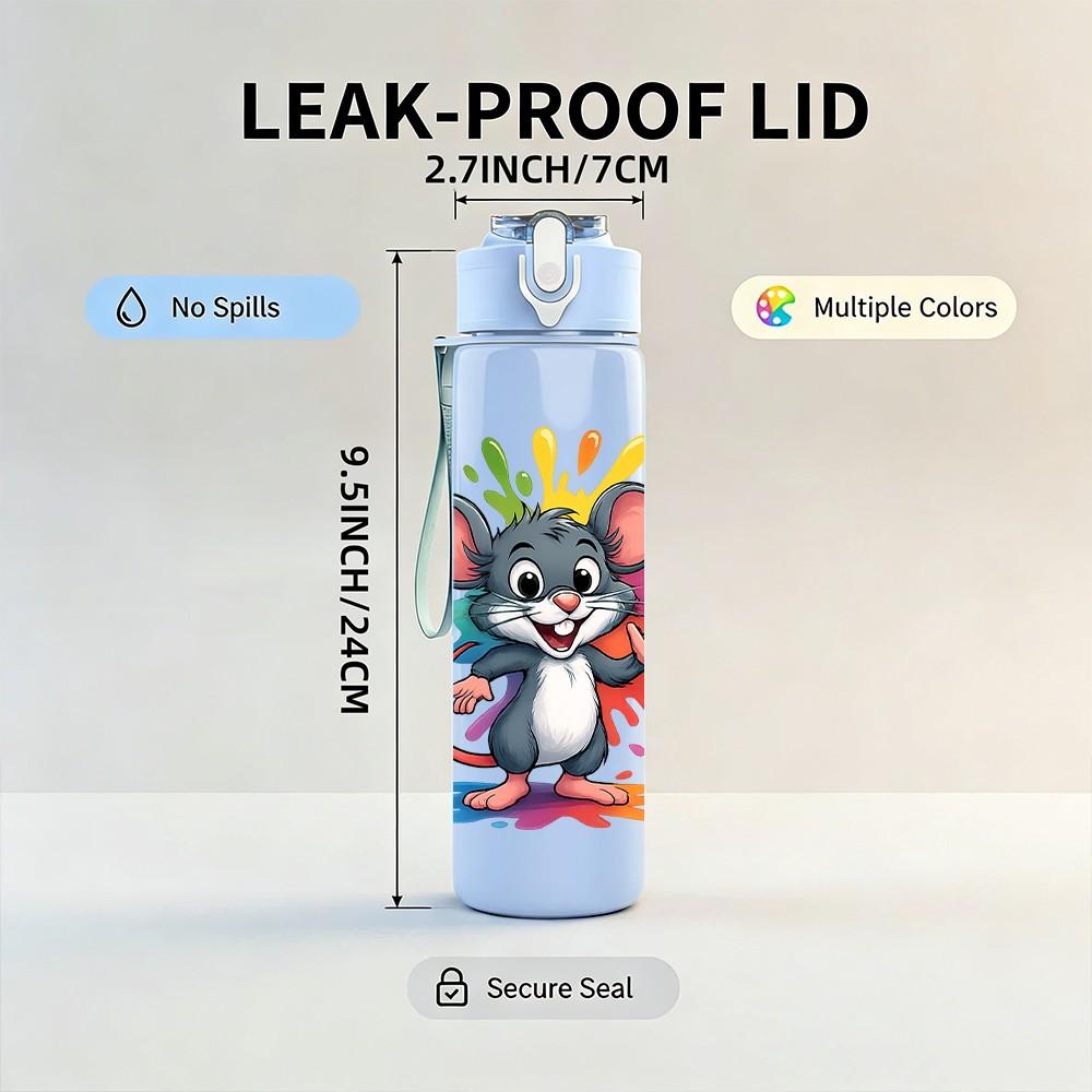 1PC Colorful Cartoon Mouse 750ml Color Plastic Sports Water Bottle Leakproof Flip Straw Lid Suitable for Sports Office Home Use