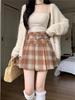 Women's High Waist Plaid Wool A-line Pleated Skirt with Belt - Thickened for Autumn/Winter 2026 Retro Style