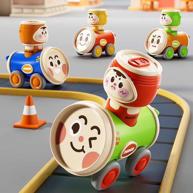 In-Stock Inertial Cartoon Train Push Toy with Whistle - Drop-Resistant, Parent-Child Interactive Car for Kids