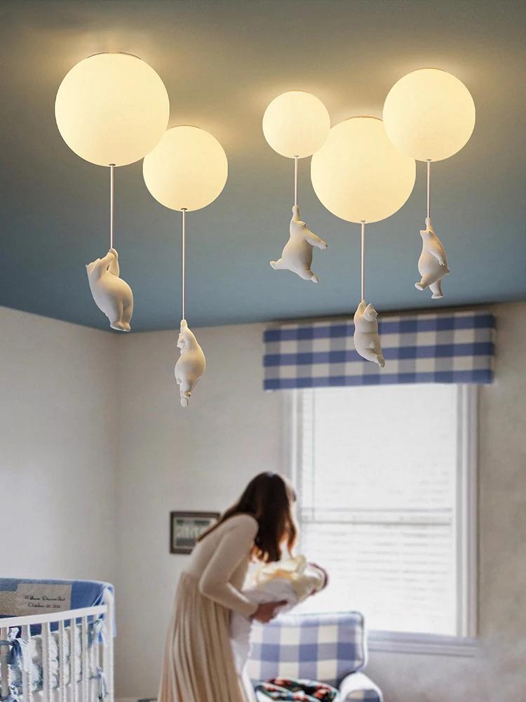 Modern Acrylic Spherical Cartoon Bear Resin Small Animal Bedroom Ceiling lamp Children's room Chandelier Corridor Ceiling Lamp