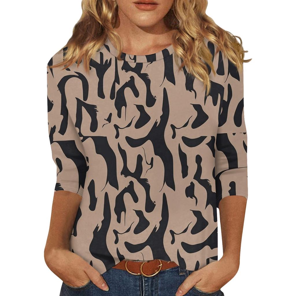 Koszule z rękawami 3/4 dla kobiet Śliczne nadruki Koszulki z nadrukami Bluzki Casual Plus Size Podstawowe topy Pulower