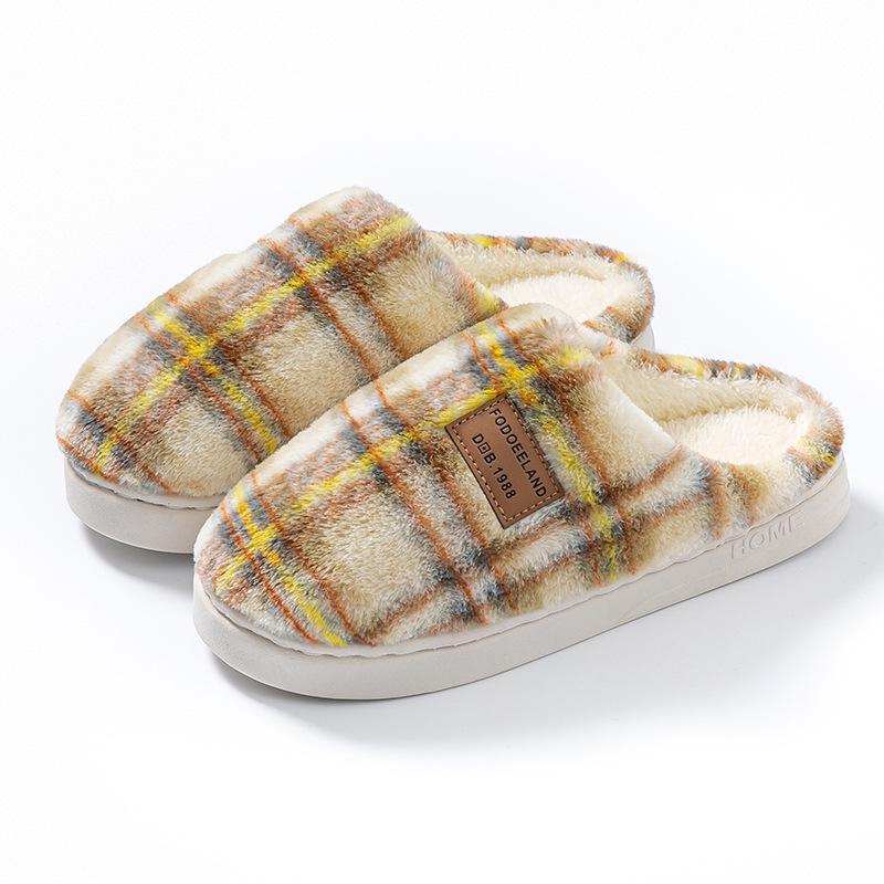 Cozy Colorblock Cotton Slippers: Plush, Thick-Sole, Unisex Wool Slippers for Autumn & Winter