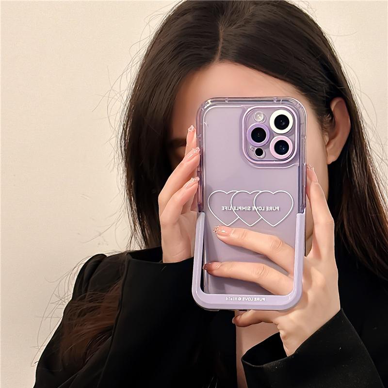 Ins fioletowe serce miłosne niewidoczny futerał z uchwytem do Iphone 14 13 11 12 Pro Max 14 Plus odporna na wstrząsy obudowa z uchwytem na stojak