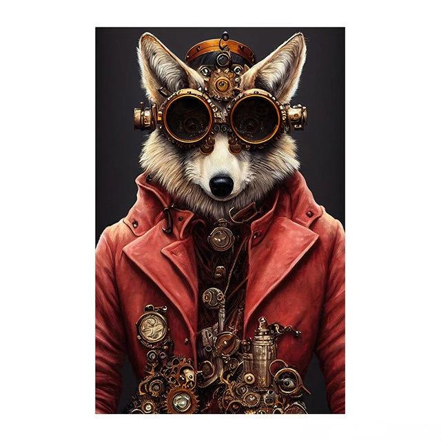 Steampunk Cat Wolf Astronaut Rabbit Poster Art Canvas Painting Retro Funny Animal Tiger Gorilla Poster Living Room Home Decor