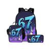 Cartoon Neuheit Seltsam Cool Zahl 6 7 3D Druck 3 Stück/Set Schüler Schultaschen Laptop Tagesrucksack Rucksack Brottasche Federmäppchen