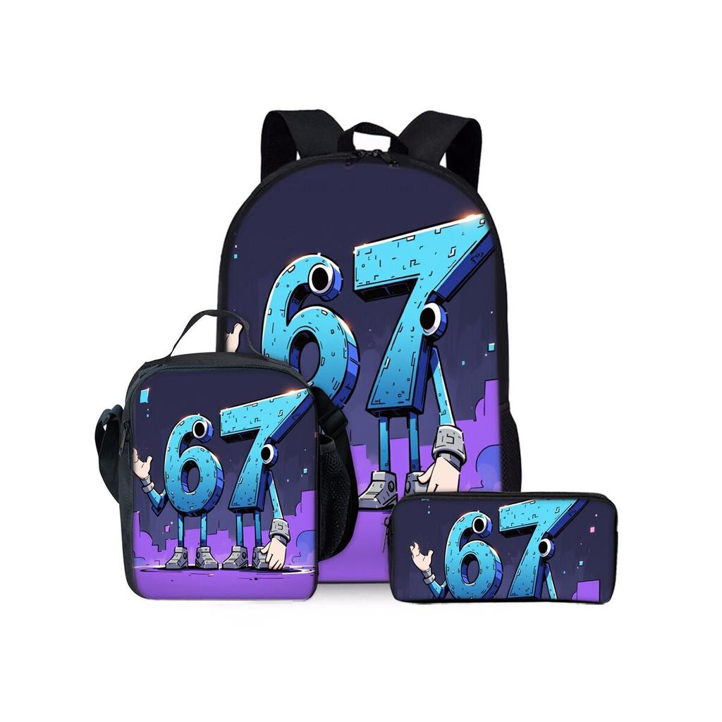 Cartoon Neuheit Seltsam Cool Zahl 6 7 3D Druck 3 Stück/Set Schüler Schultaschen Laptop Tagesrucksack Rucksack Brottasche Federmäppchen
