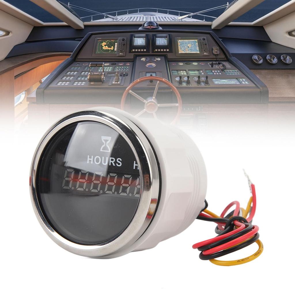Digital Hour Meter Gauge, Boat Engine Hour Meter Precision RV (Black Dial Silver Bezel)
