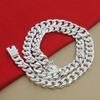 10MM Square Buckle Necklace: Men's Electroplated 925 Silver Cuban Chain, 20-24 Inches