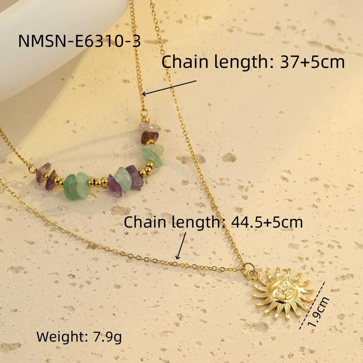 GEMCHIC Women s Natural Stone Beaded Necklace Stainless Steel Sun Pendant Dainty Layered Vacation Necklace