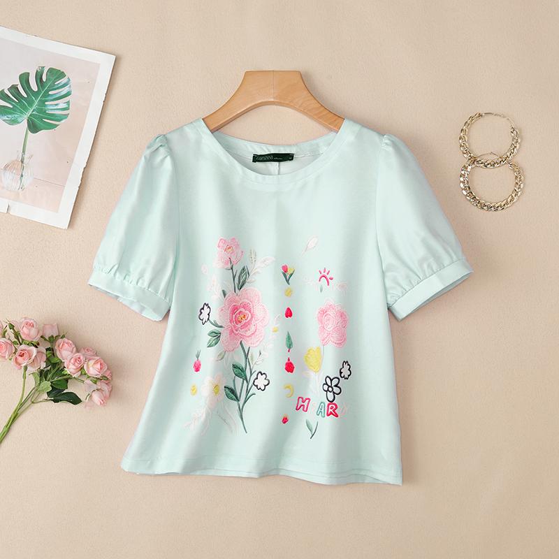 ZANZEA Women Casual Round Neck Short Sleeve Floral Print Blouse M