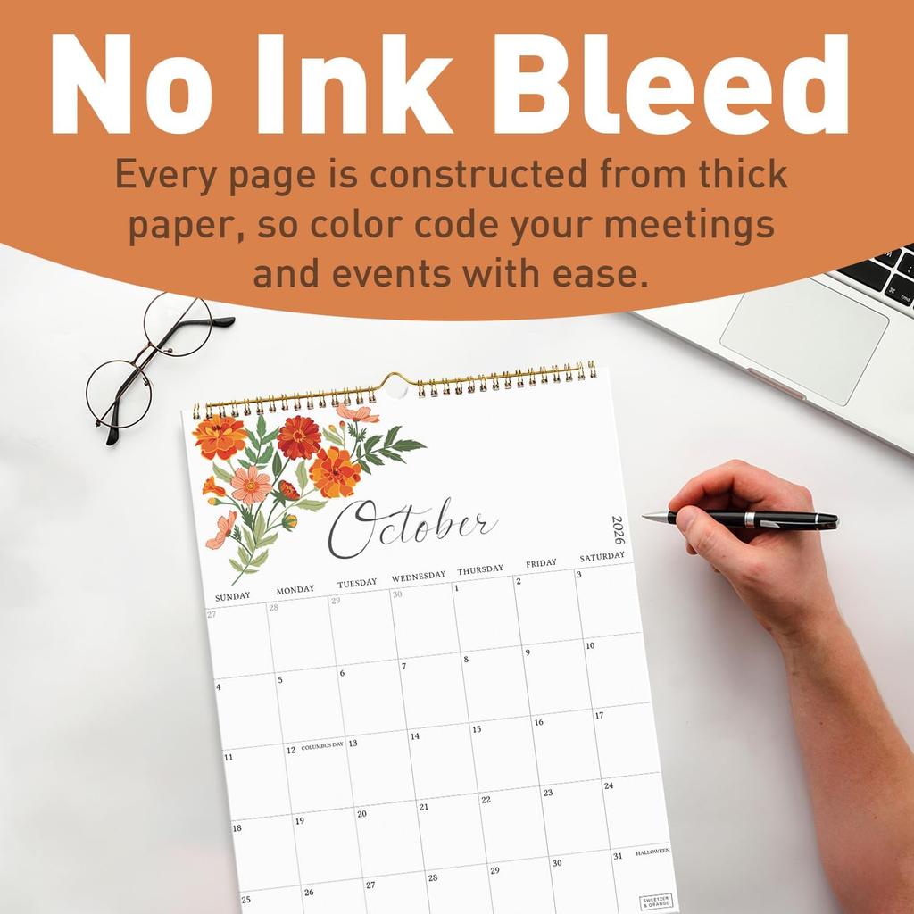 S&O Twelve Flowers 18 Month Wall Calendar 2026-2027 for Home - Tear-Off Monthly Calendar January 2026-June 2027 - Academic Wall Calendar - Hanging