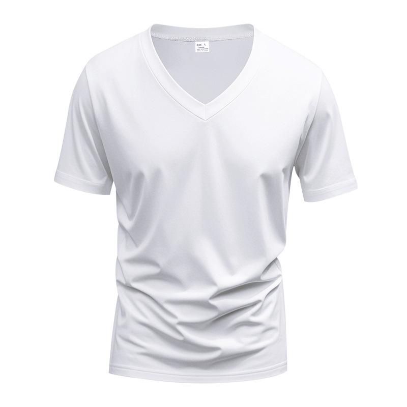 Herren T-Shirt mit V-Ausschnitt, lässig, Slim Fit, kurzärmelig, weich, leicht, einfarbig