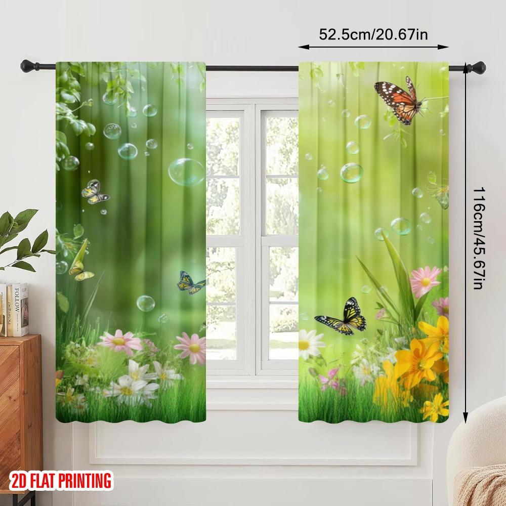 2pcs,2D plane printing Curtains Roller Blinds Butterfly Meadow(1) Polyester Easy Install (without rod) Home Decor for Living