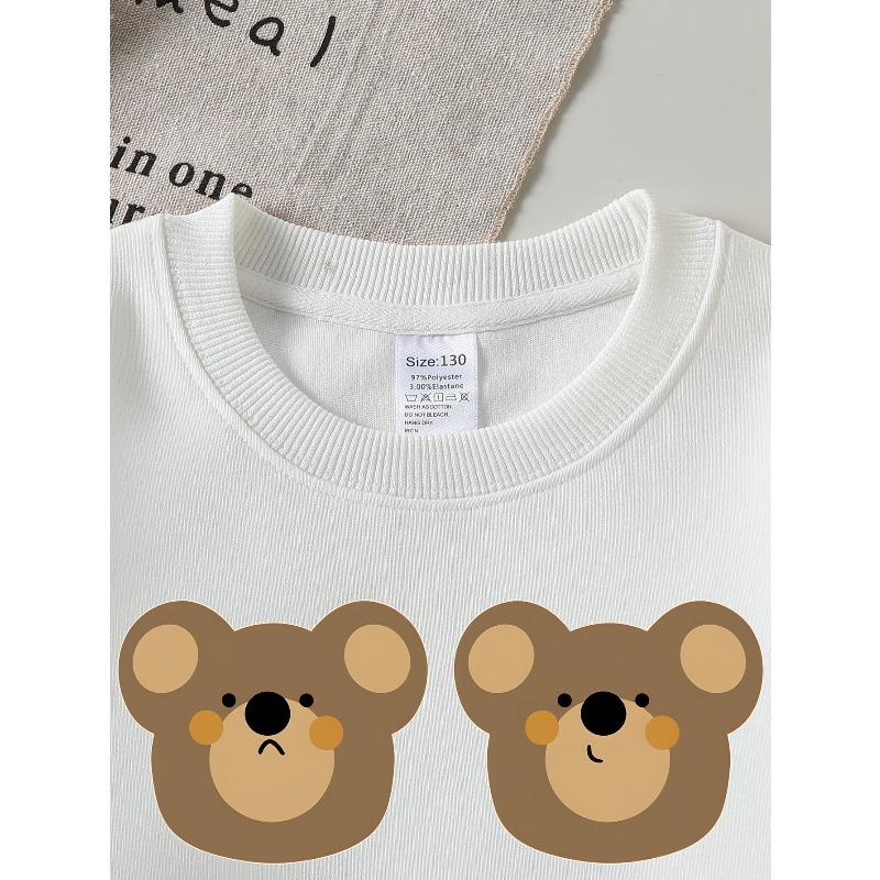 European Sizes Kids' Crewneck Sweatshirt Cute Bear Faces Pattern Print Design , Sportswear And Casual Wear, Soft And Comfortable, Children's Clothing