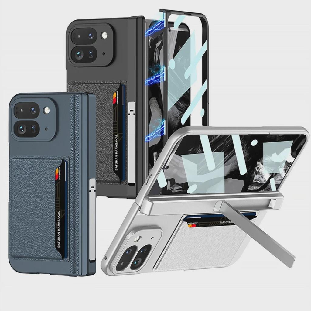 Magnetic Card Holder Case for Google Pixel Fold2: Stylish Folding Phone Cover with Side Pocket & Stand