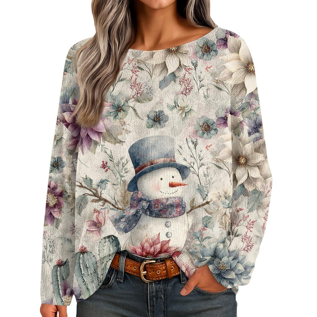 Womens  Fall Sweaters Long Sleeve Print Tops Pullover Sweaters Loose Dressy Casual Basic Clothes
