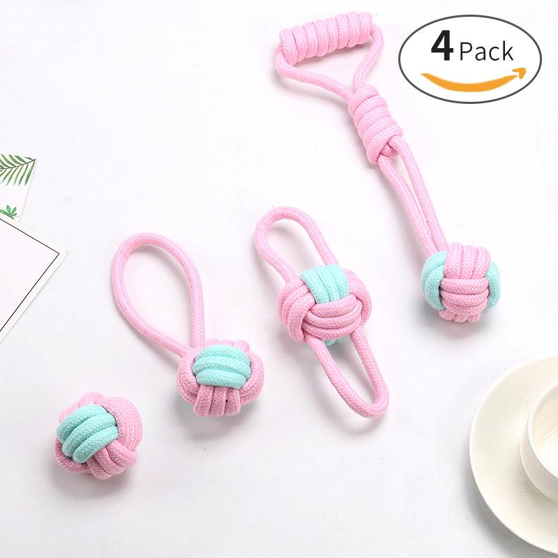 Durable Cotton Rope Pet Toy Set: Teething & Knotted Ball Toys for Cats and Dogs