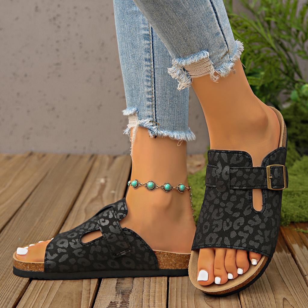 Fashion Womens Mens Sandals Fashion Adjustable Buckle Cork Footbed Slides Outdoor Beach Sliipers with Comfortable Arch Support