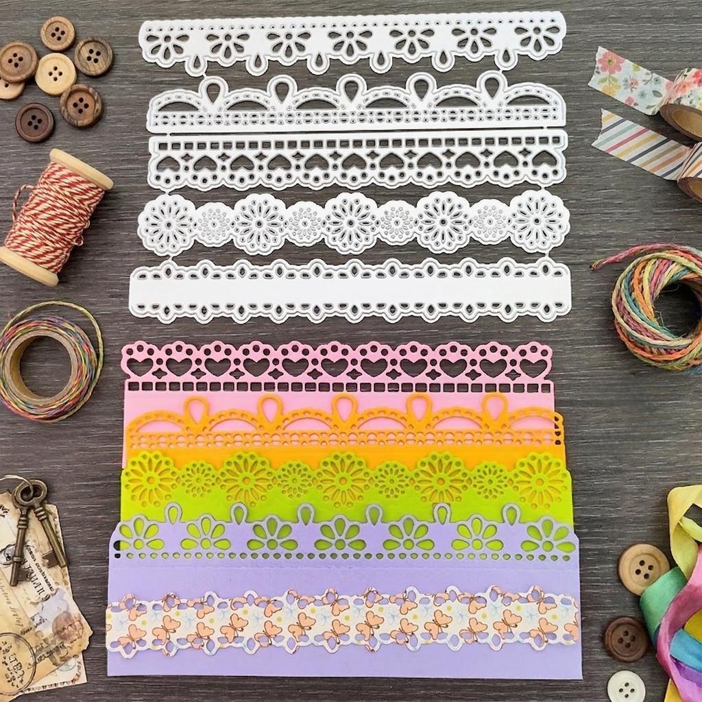 Metal Cutting Dies 5 Vintage Lace Borders Edge Embossing Stencil Die Cuts for Card Making DIY Scrapbook Album Decoration
