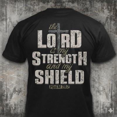 The Lord Is My Strength And My Shield - Distressed Cross Scripture T-Shirt: Christian Religious Gift