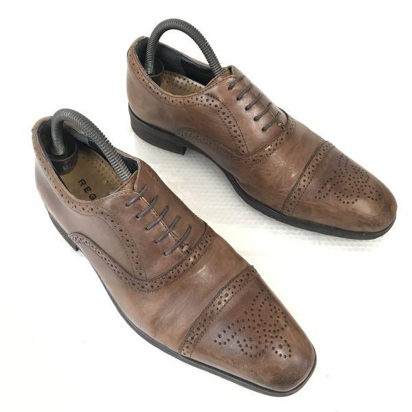 

Regal Leather Semi-Brogue Straight Cap Toe Size 25 Brown Business Dress Shoes(USED)