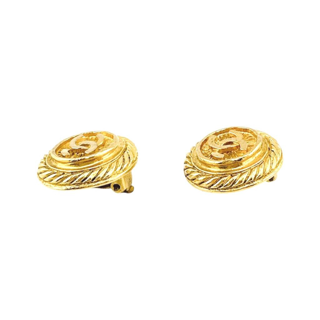 Chanel Vintage Large COCO Mark Earring Metal Gold Women Used