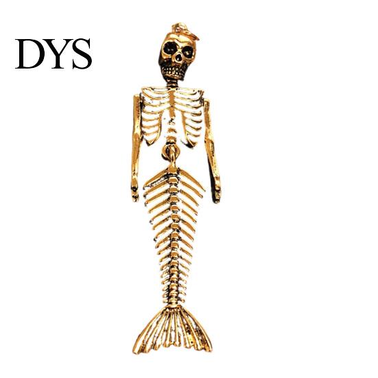 Mysterious Oceanic Gothic Pendant Skull Mermaid Skeleton Necklace, Dark Fantasy Jewelry Edgy Style Accessories for Women, Creative Spooky Accessory,