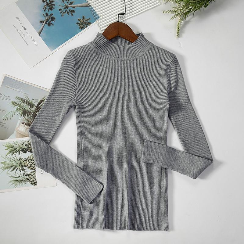 New Autumn Long Sleeve Base Knitted Sweater Women Winter Fashion Half High Collar Pullover Women Sweaters Vintage Slim Fit Solid Casual Knitwear 24970