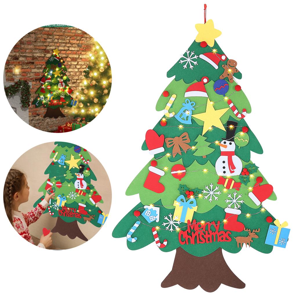 Christmas Decoration Wall Hanging Christmas Tree Felt DIY Holiday Party Ornament with LED#1