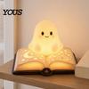 Lâmpada de Mesa Figurine Fantasma Livro Mágico Luz Noturna, Resina de Mesa Brilho Quente com Lua Luz Fofa Estrela em Relevo, Mesinha de Cabeceira para Dormir para Crianças