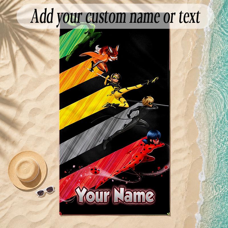 Beach TowelMiraculous Ladybug Custom Name Text Personalized Soft Towel for Beach Pool Indoor Home Decor Gift
