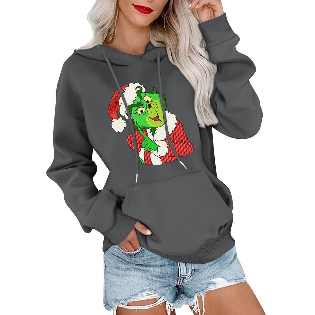 Women's Casual Comfortable Neck Hooded Long Sleeve Christmas Print Warm Sweatshirt