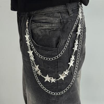 Fashion Hip Hop Star Pendant Keychain Multi-layer Decoration Jewelry Waist Belt Gift Jeans Chain Belt Men