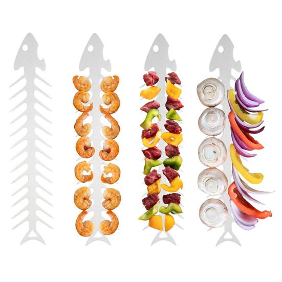 Barbecue Skewer Stainless Steel Roasting Fork Fish Bone Shape Outdoor Barbecue Skewer Non-stick Grill Fork