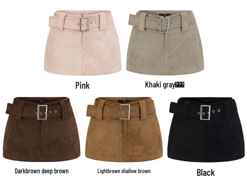 2025 Autumn Winter Suede Mini Skirt with Belt: Anti-Exposure, Slimming, Hip-Hugging Design