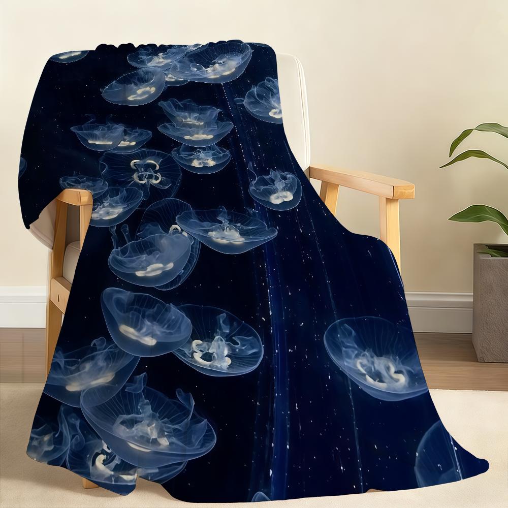 Ethereal Blue Underwater Jellyfish Blanket Soft Throw Blanket for Home Bedroom Bed Sofa Picnic Travel Office Cover Blanket Gift