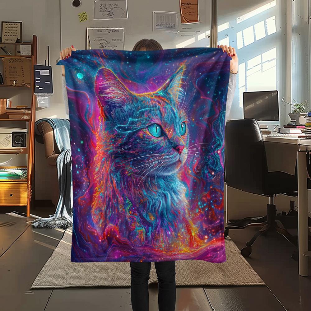 Neon Cats  Print Flannel Blanket, High quality Comfortable for All Seasons, Home Decor, Warmth and Comfort