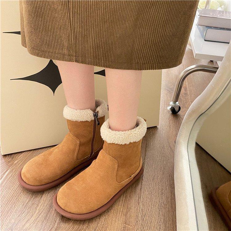 

2025 новые женские хлопковые туфли, полусапожки, меховые интегрированные из мягкой кожи зимние сапоги женские зимние бархатные утолщенные ботинки Мартин 39 верблюд
