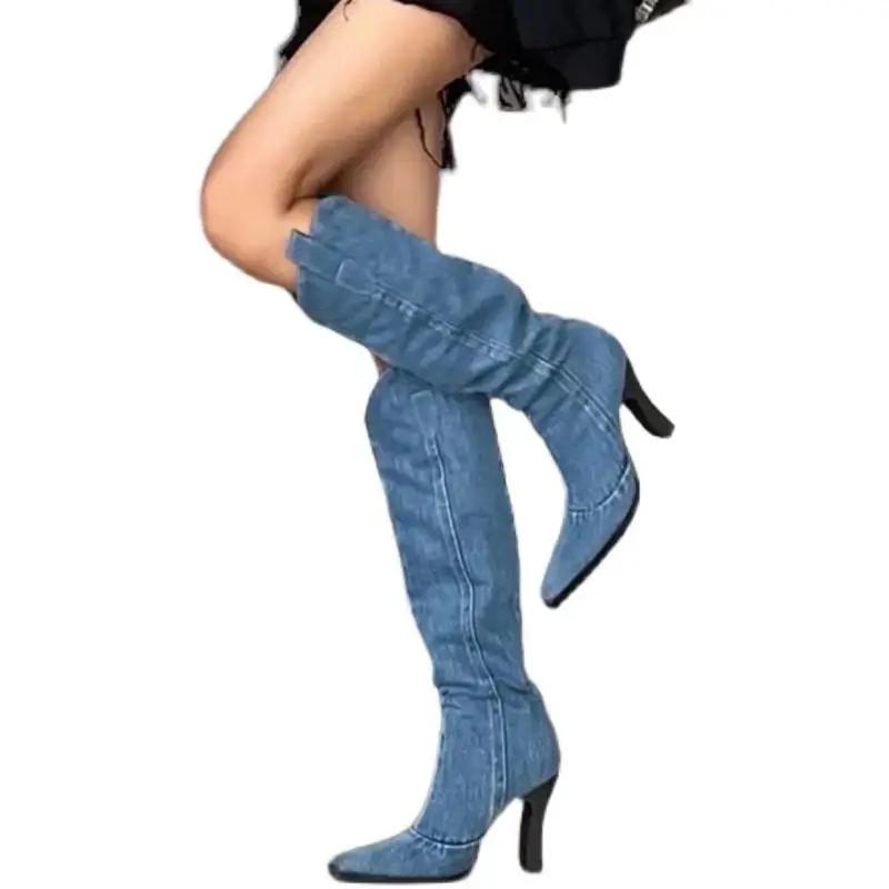 

Мода Острый Носок Высокое Качество Сапоги до Колена Женские Новинка Длинные Сапоги для Женщин по Акции 2024 Предложение Мода Весна Водонепроницаемый Пу 40