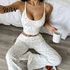 Sweet Floral Lounge Clothes for Weekend Women Pajamas Set with Print, Sleeveless U Neck Lightweight Sleep Sets Vacation Camisole And Pants,