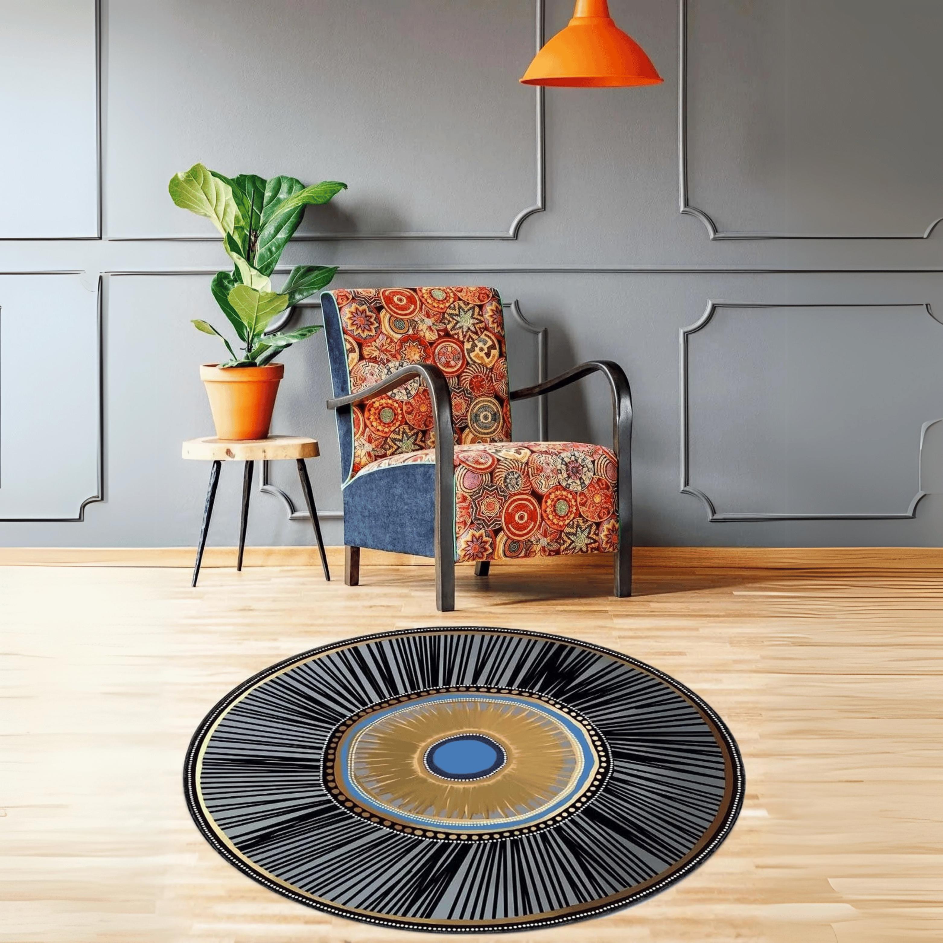 

Black Evil Eye Round Rug - Washable Circle Rug, Colorful Bathroom Rug, Small Area Rug, Round Rug For Living Room, Black Circle Carpet 80 Cm