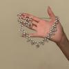 European and American Court Style Diamond-encrusted Geometric Flower Fringed Pearl Necklace Women's Sweater Chain Necklace