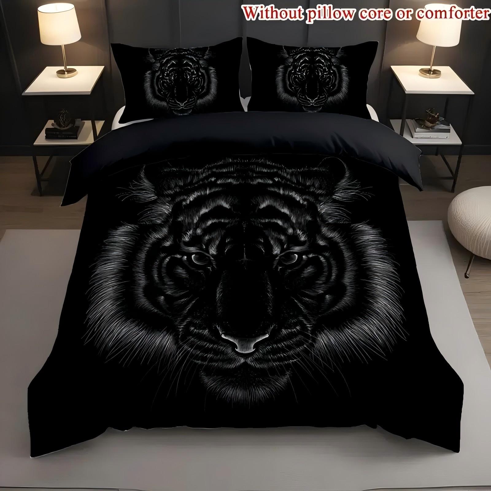 

Black Tiger Beast Head Pattern 3D Print Duvet Cover Soft Comfortable Fierce Style Bed Set Wildlife Theme Quilt Cover Pillowcases 135x200cm 2pcs