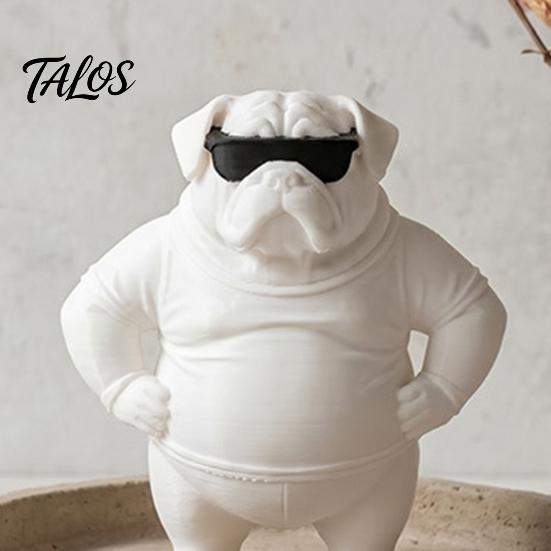Künstlerische Welpen-Skulptur 3D-gedruckte Sonnenbrille Hundefigur Ornament, Coole Schreibtischstatue, Mattweiße Kunstfiguren Cartoon-Bulldogge für Zuhause Büro Auto