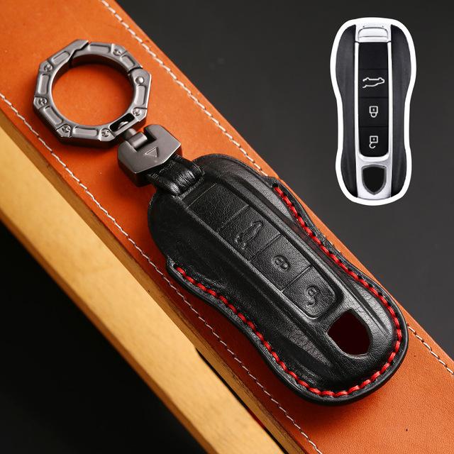 Luxury Leather Car Key Case Cover Key Fob Protective Case Holder for Porsche New Cayenne Panamera 911 992 Taycan Accessories