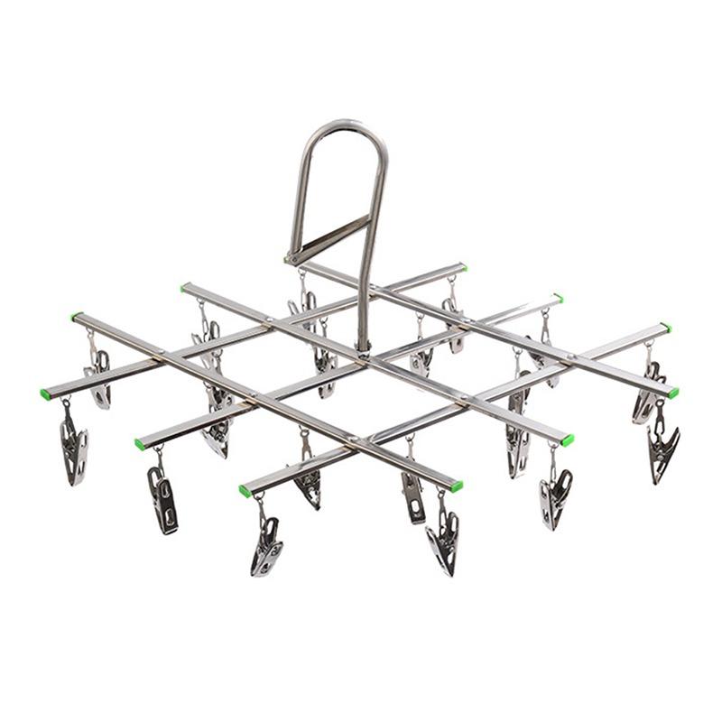 Foldable Laundry Hanger Stainless Steel Underwear Sock Drying Rack Windproof Flat Head Design Rust Resistant Strong Grip Clip