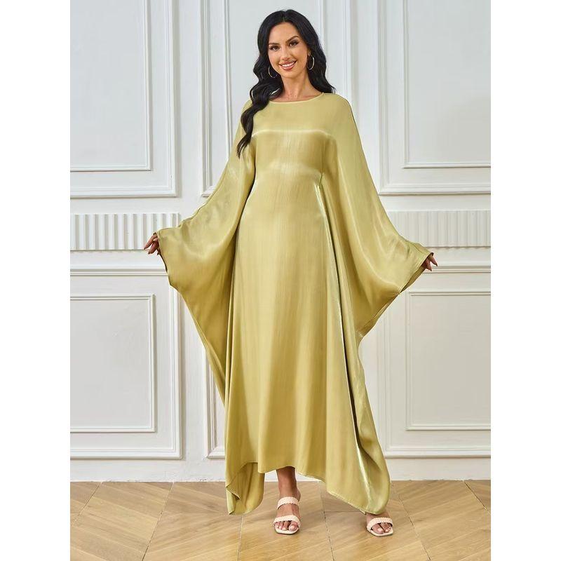 

New Arrival Middle East Dubai Fashion Flash Cloth Batwing Sleeve Robe Dress Loose Bat Sleeve Dress Matcha S